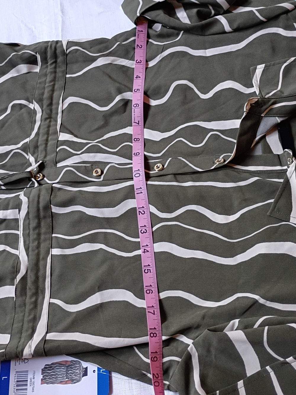 Halston Heritage Olive and Cream Wave-Print Midi Shirt Dress Size L - Picture 7 of 10
